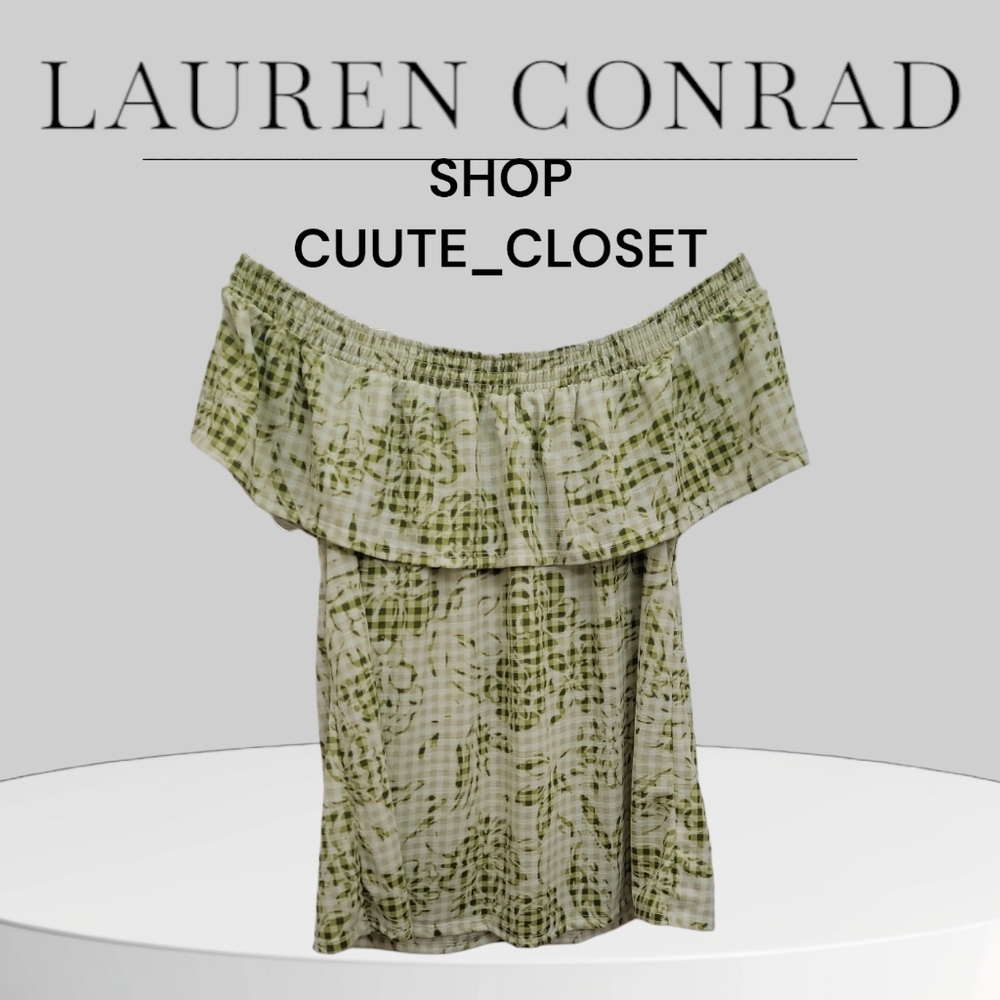 LAUREN CONRAD  Gingham floral off the shoulder top